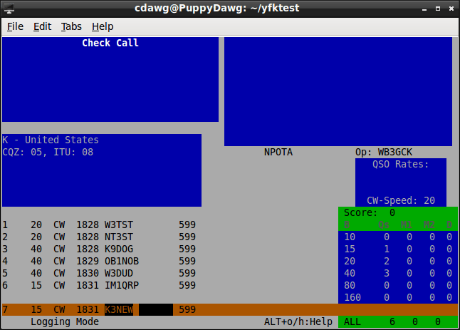 YFKtest main entry screen