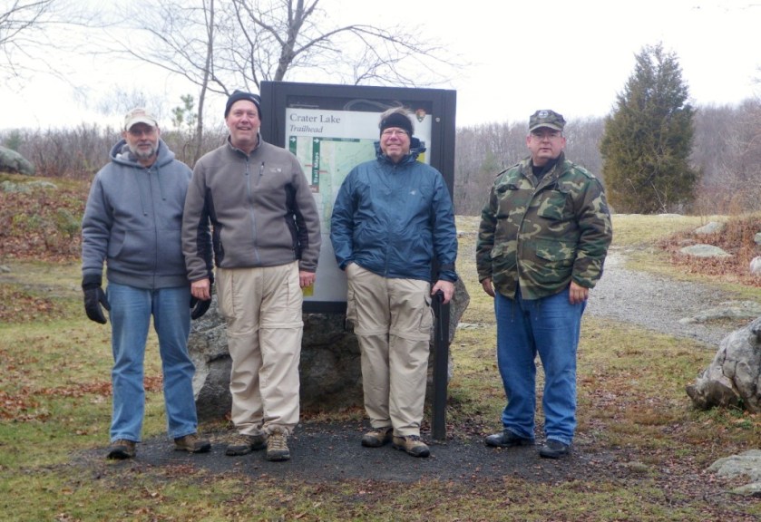 The Boschveldt QRPers at Crater Lake. L-R: WB3GCK, WA3WSJ, NK1N, KB3SBC. (Photo by WA3WSJ)