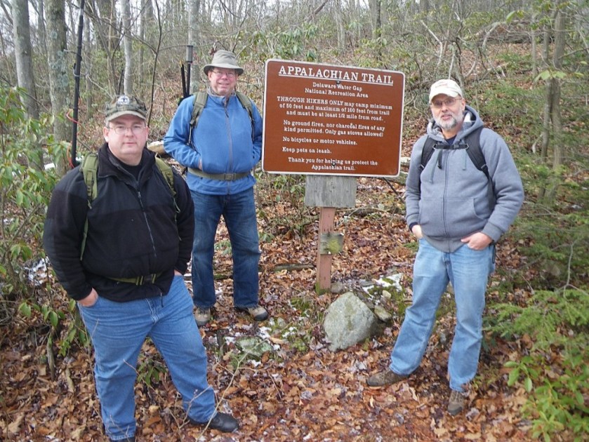 Hiking to Catfish Fire Tower. L-R: KB3SBC, NK1N, WB3GCK. (Photo by WA3WSJ)