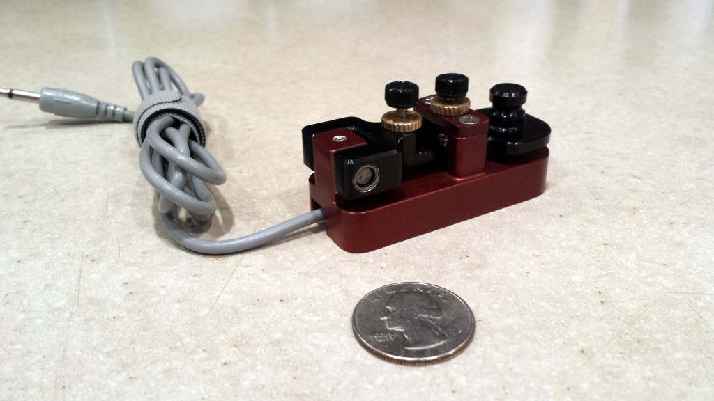 The finished MS2 straight key with cable attached. The cable is one half of an 1/8-inch diameter audio patch I had in the junk box.