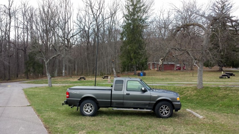 My 31-ft Jackite pole supported with a drive-on mount