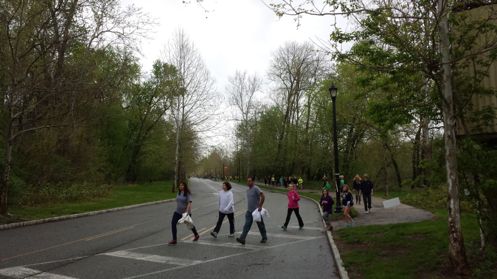 Walkers passing by my position. The weather was dreary but, at least, it was raining.