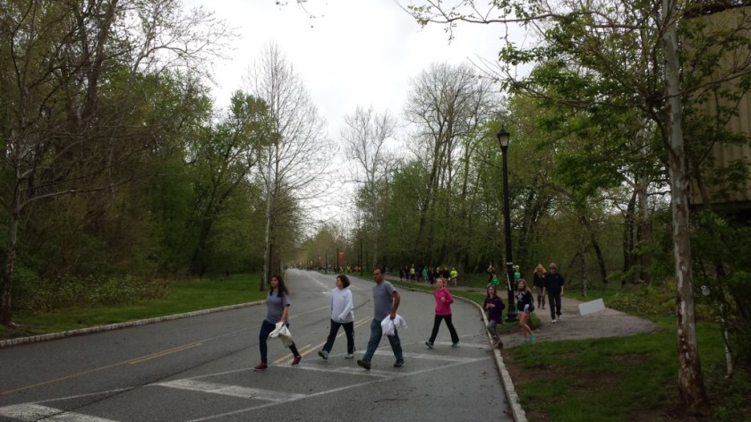 Walkers passing by my position. The weather was dreary but, at least, it was raining.