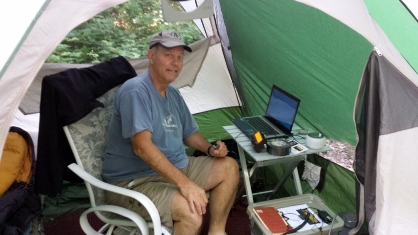 Ed WA3WSJ operating from a chair instead of his usual pedestrian-mobile operating