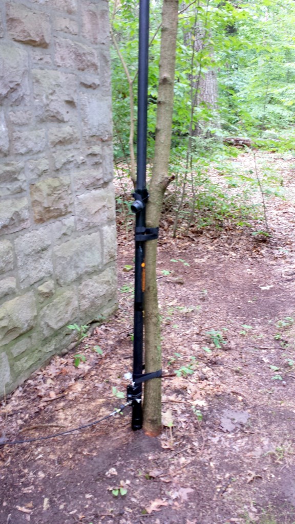 My antenna support. I strapped my Jackite pole to a small tree near the pavilion.