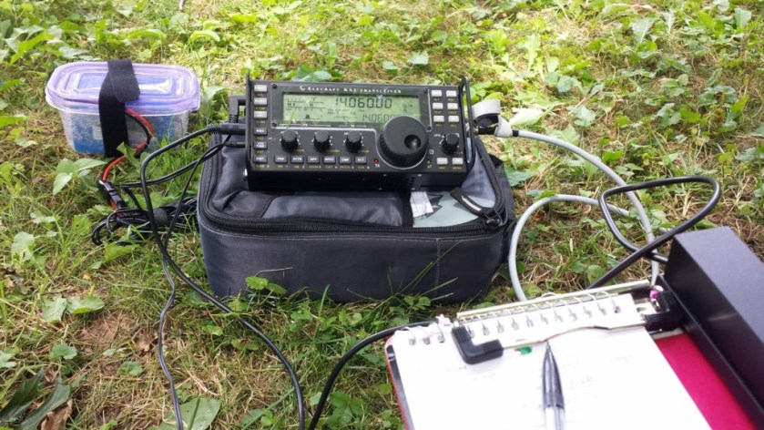 My station setup today. The food storage container houses LiFePO4 battery.