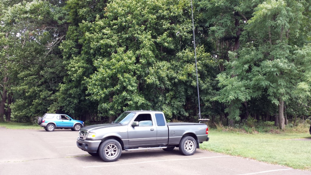 My "stationary-mobile" set up in Valley Forge. You can see the wind bending the fiberglass pole.
