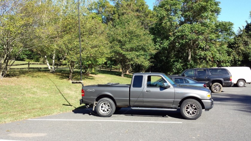 My "stationary-mobile" setup at the Upper Schuylkill Valley Park. The Jackite pole is mounted on the rear of the truck.