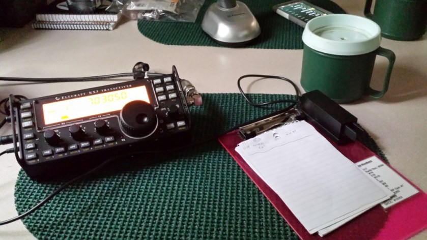 My operating position inside the camper. The coffee cup. of course, is a mandatory accessory.