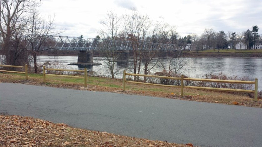 Washington's Crossing, looking from the New Jersey side. The bridge is barely wide enough for two-way traffic.