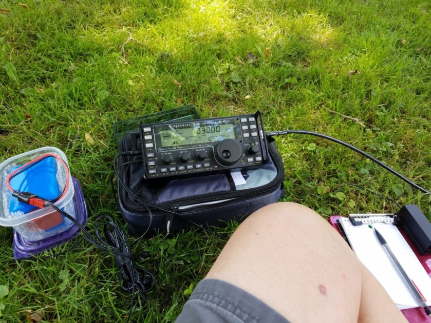My set up at Lower Perkiomen Valley Park. If you look closely at the S-meter in the upper right of the display, you can see the horrendous noise level on 40 meters.