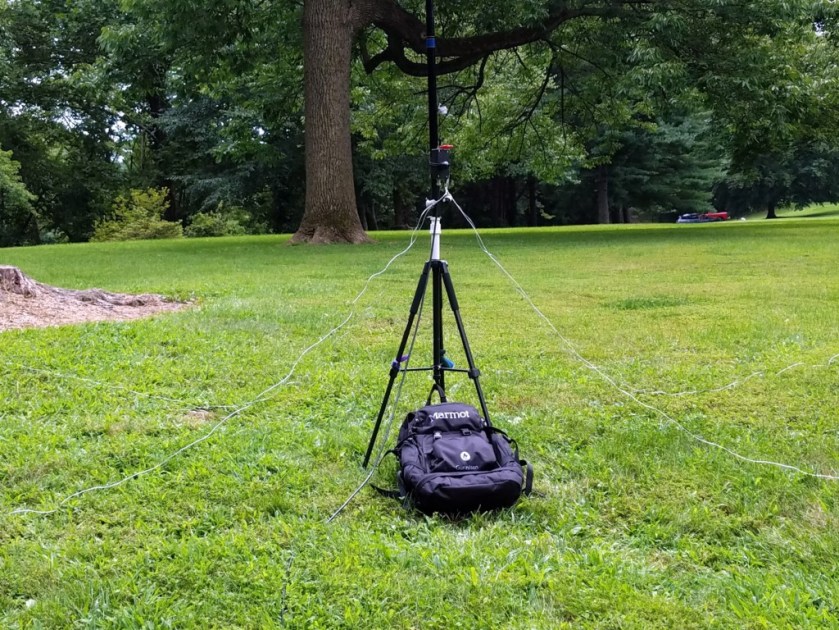 Vertical mounted on a tripod. My backpack is attached to the bottom of the tripod to help stabilize it in the wind.