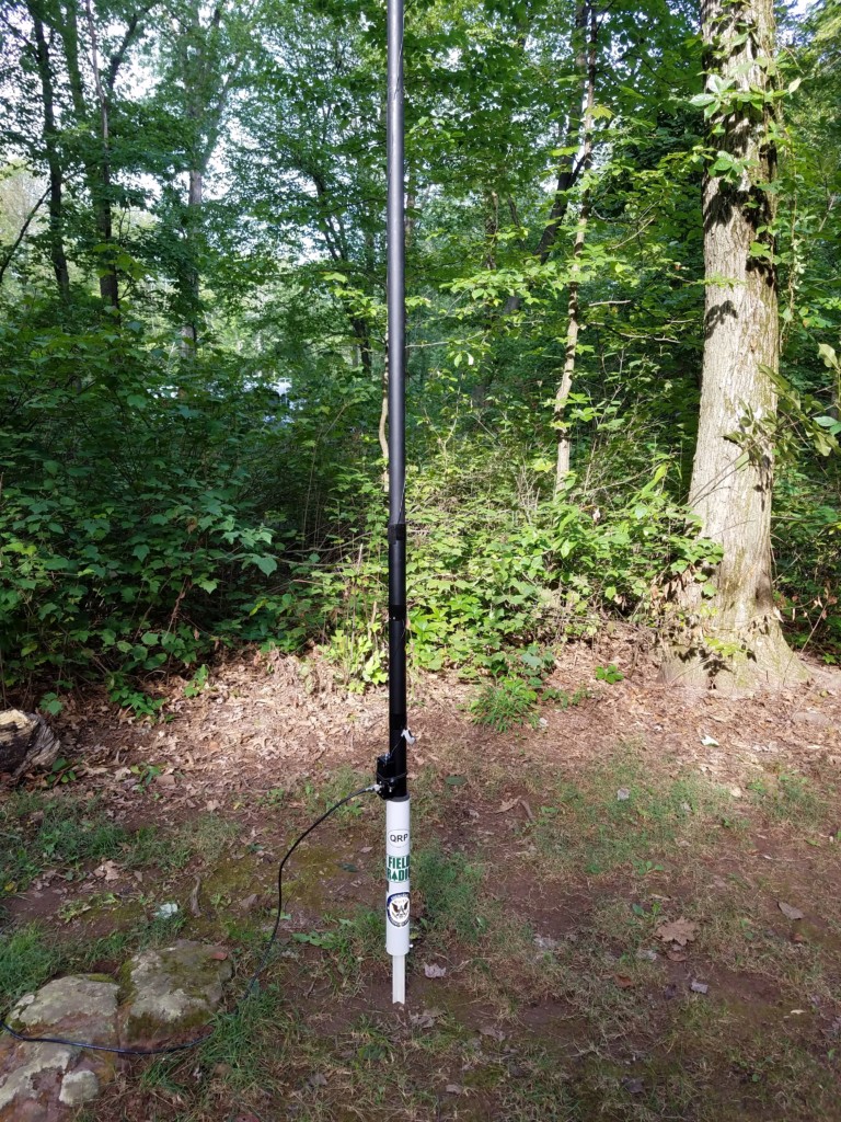 My trusty 29.5-foot wire vertical. It's supported by a 31-foot Jackite pole and fed with a homebrew 9:1 unun.