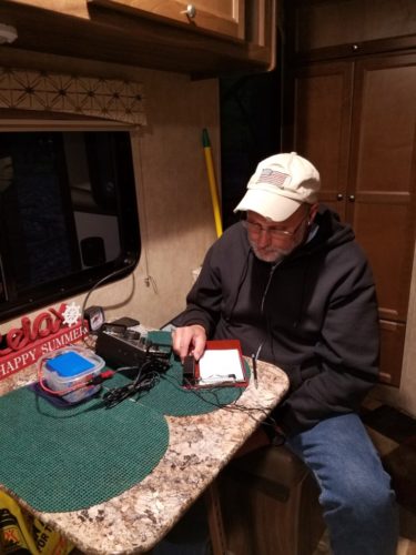 WB3GCK operating from the new trailer. My XYL took this picture while I was working N1ESZ on 40 meters.