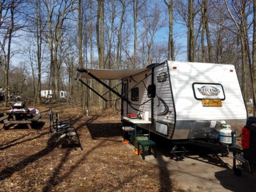 My mobile QRP shack at French Creek State Park. My antenna is in the background near the trees.