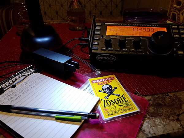 My Zombie Shuffle operating position inside the WB3GCK QRP Camper