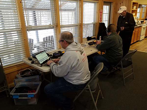 Two of the stations in the cabin. (l-r) NK1N, WA8YIH, and K3YTR.