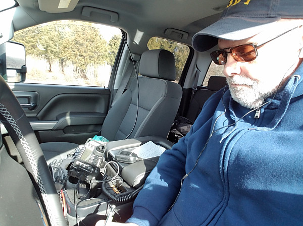 WB3GCK operating in Winter Field Day 2019. If you look closely, you can see a microphone connected to my KX3. Yep. I actually made some SSB contacts.