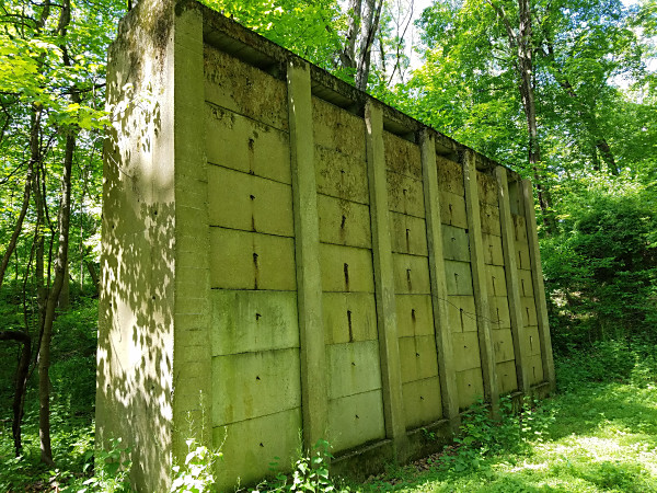Historic silt basin water control weir on the Basin Trail