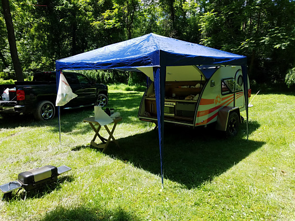 The kitchen area of K3YTR's teardrop camper