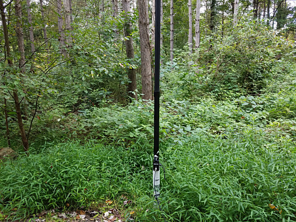 My antenna at Frances Slocum State Park. It took 5 or 6 tries to find soft ground to drive in the ground mount.