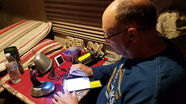 WB3GCK doing some early morning operating inside the camper at Frances Slocum State Park