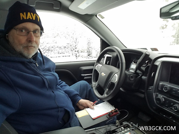 WB3GCK hunkered down in the truck.