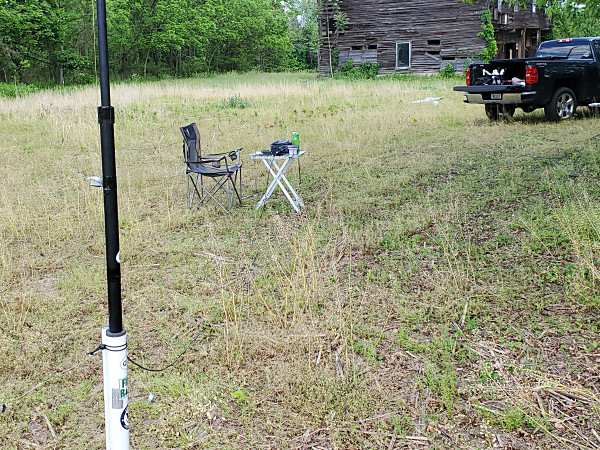 My setup out in what had been a cornfield. The old barn in the background is slated to be replaced later this year.