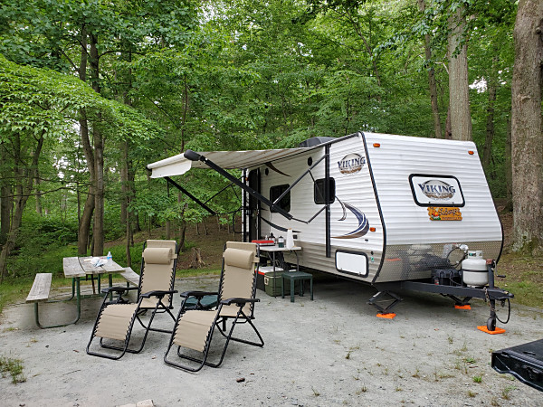 Our campsite at Elk Neck State Park in Maryland. This was literally the calm before the storm.