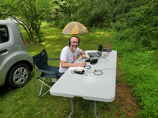 NU3E operating CW. This was John's first Field Day with the Boschveldt QRP Club.