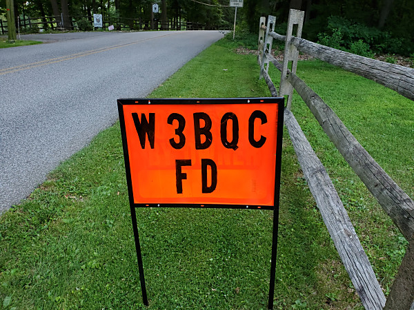 The sign at the entrance to the Boschveld QRP Club (W3BQC) Field Day site