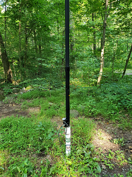 My trusty Jackite pole supporting a 29.5-foot wire vertical and a 9:1 unun