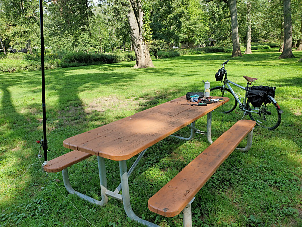 My set-up in Lower Perkiomen Valley Park. I even remember to bring the antenna this time!