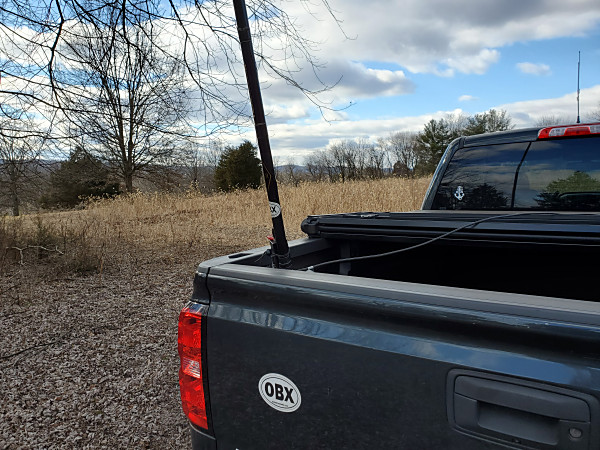 My 20-foot Black Widow pole blowing in the wind. It eventually got stuck in a tree branch.