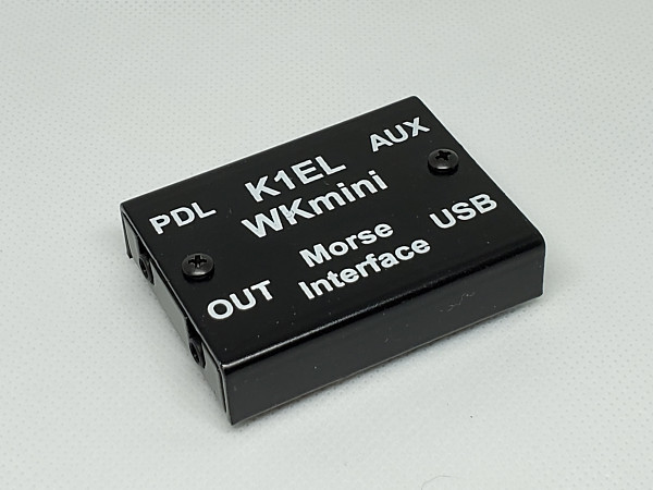 The WKmini Morse Interface from K1EL Systems. This compact device measures 2.25" W by 1.75" D by .5" H.