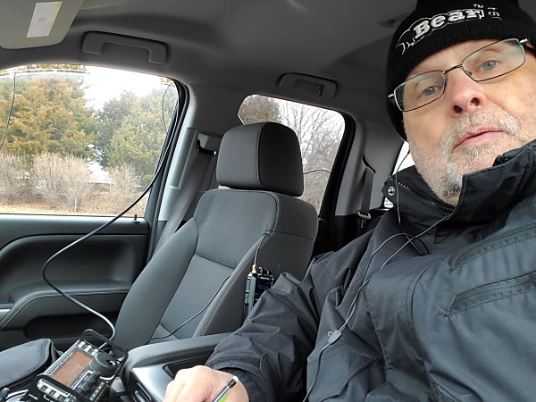 WB3GCK hunkered down for Winter Field Day 2021. Although it was in the 20s outside, it was a balmy 40F in the truck.