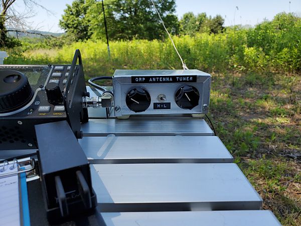 My 25-year-old homebrew antenna tuner. It doesn't look like much, but it did a nice job with my end-fed halfwave antenna cut for 40M.