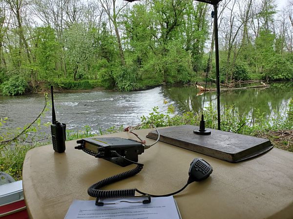 My operating position for the Northbrook Canoe Challenge. This was taken while we waited for the canoes to make their was down the river.