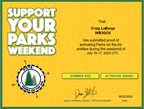 Even if you don't qualify for a plaque, activitors and hunters participating in the Support Your Parks event get a certificate.