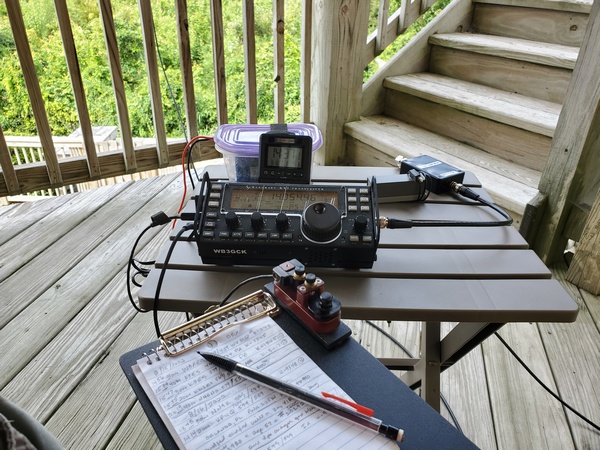 My radio setup on the 2nd story deck of the rental house.