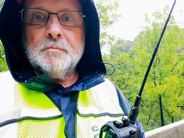 A water-logged WB3GCK at the Marshalton Triathlon