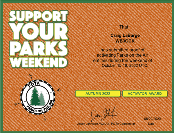 Support Your Parks Weekend activator certificate
