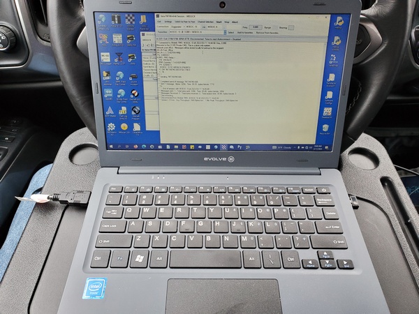 Winlink session on my Evolve laptop. This was my first time using the steering wheel tray, and it worked great.