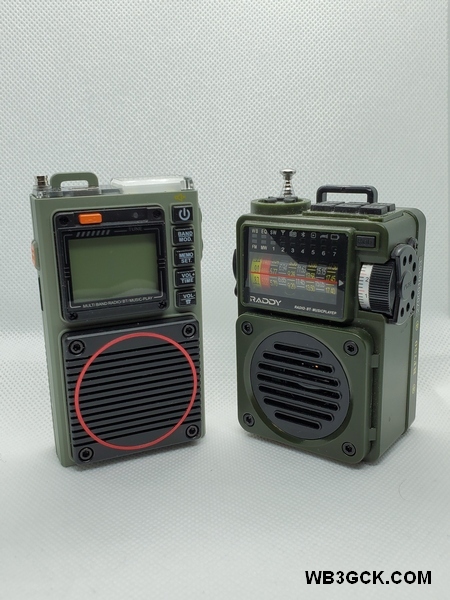 The Raddy RF75A (left) compared to the RF750. Besides the digital display and controls, the RF75A has a slimmer profile making it more "pocket friendly."