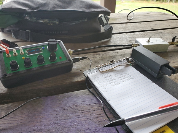 My rig at Evansburg State Park (K-1351, KFF-1351). My homebrew resistive SWR bridge is the silver box to the right.