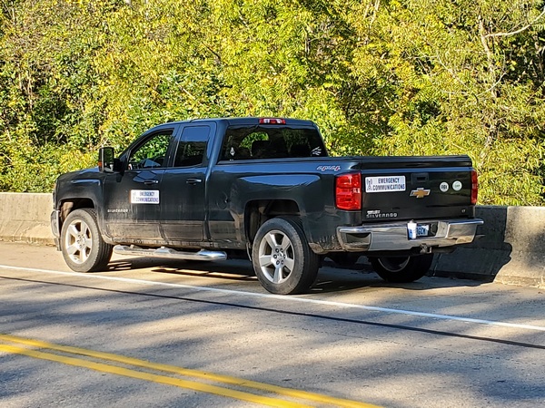 My truck parked on the bridge across the Brandywine River