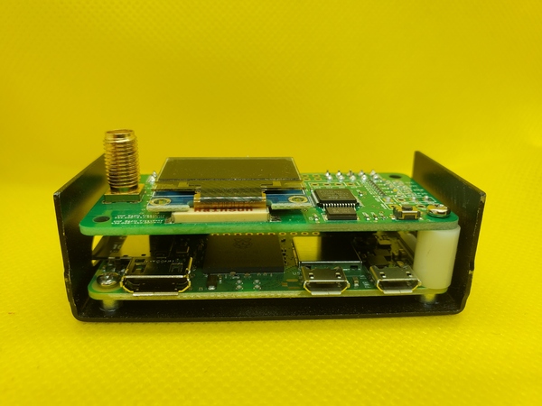 The MMDVM board installed on top of the Raspberry Pi board.