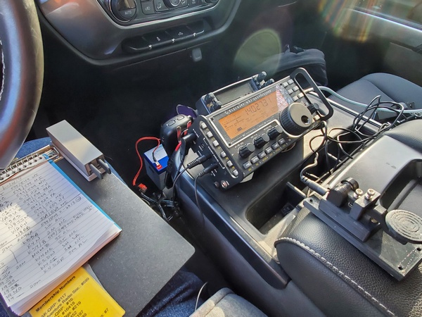 My POTA/Winter Field Day setup. The straight key was pressed into service for a Straight Key Century Club contact.