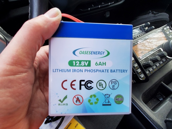 The $20 6Ah LiFePO4 battery I used for the first time today. It got the job done.