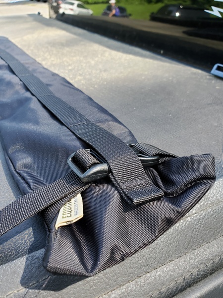 Equinox Tent Pole Bag closure. I needed the full length of the bag to accommodate my 17-foot whip.